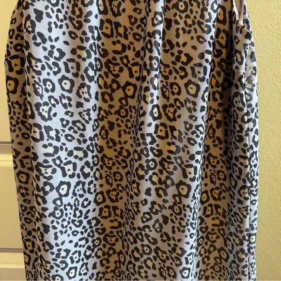 Loft Cream Brown Leopard Print Sleeveless Ruffle Hem Shift Dress Lined Sz M - Picture 3 of 13